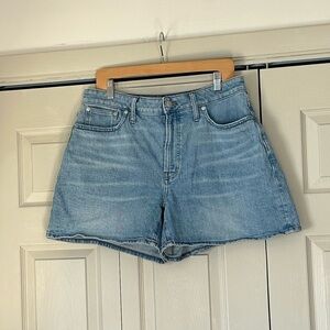 Madewell The Curvy Perfect Mid Length Light Blue High-Rise Denim Shorts